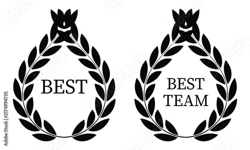Laurel wreath vector, icon set. Simple composed of overlapping leaves and stems silhouette symbol. Solid represent victory achievement laurel wreath on white background. Vector image.
