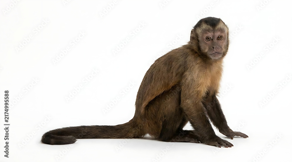 Fototapeta premium Capuchin monkey sitting isolated on a white background.