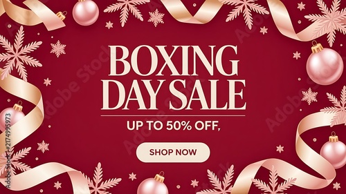 Boxing day sale banner with holiday decorations and discount offer