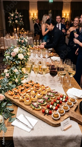 Fotografie Elegant catering buffet with delicious appetizers and snacks at a luxury evening
