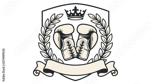 Fotografie Classic boxing gloves crest with crown and laurel wreaths vector, an elegant emb
