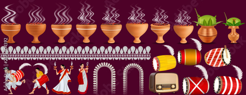 Durga Puja Sale. Dhunuchi, incense burner design.  Kalash, Decorative Border, Dhak, Drum, Bengali Drummers, Bengali Women, Arch Frame, Vintage Radio, Incense Smoke, Dhunuchi Dance. Feathers