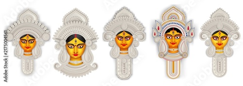 Durga goddess face design pack. Durga Face, Illustration Art. Durga Puja Sale.