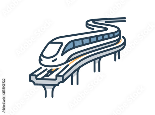 High Speed Bullet Train on Elevated Track Vector Icon