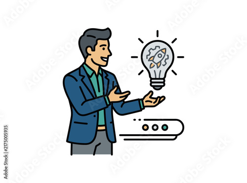 Businessman Presenting Startup Idea Vector Illustration