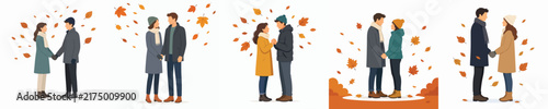 Flat vector illustration of a couple standing together and holding hands, with an autumn vibe