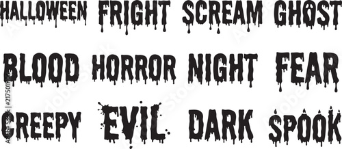 Bild auf Leinwand Set of black halloween text labels featuring dripping font style with words like