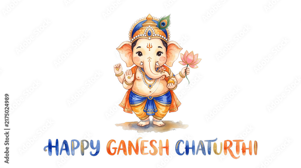 Fototapeta premium Cute cartoon lord ganesha for happy ganesh chaturthi isolated on transparent background