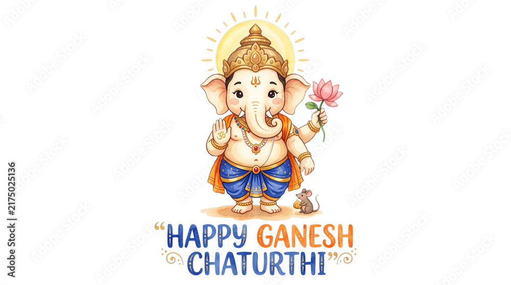 Fototapeta premium Cute lord ganesha illustration for happy ganesh chaturthi isolated on transparent background