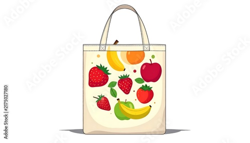 Colorful fruit salad in woven basket with handle.