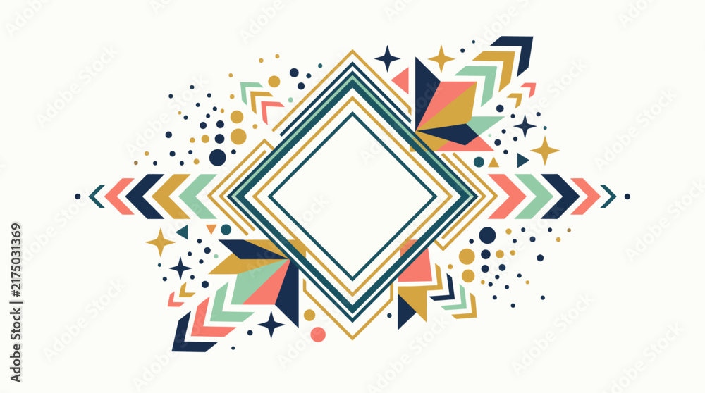 Obraz premium Abstract Geometric Diamond Frame with Tribal Arrows and Decorative Stars for Elegant Modern Design Projects