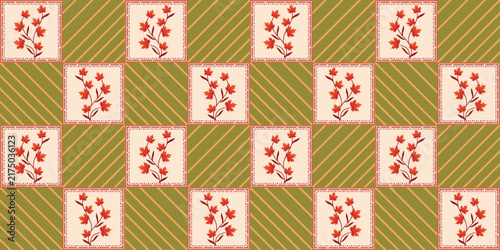 Print  Autumn Maple Leaf  Geometric Seamless Pattern background  for  Modern traditional textile, cultural event, and elegant background