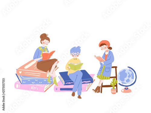 The cartoon image depicts a man and a woman reading books as a leisure activity