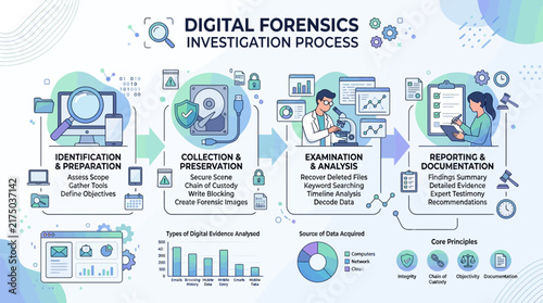 Digital forensics investigation process flowchart diagram.