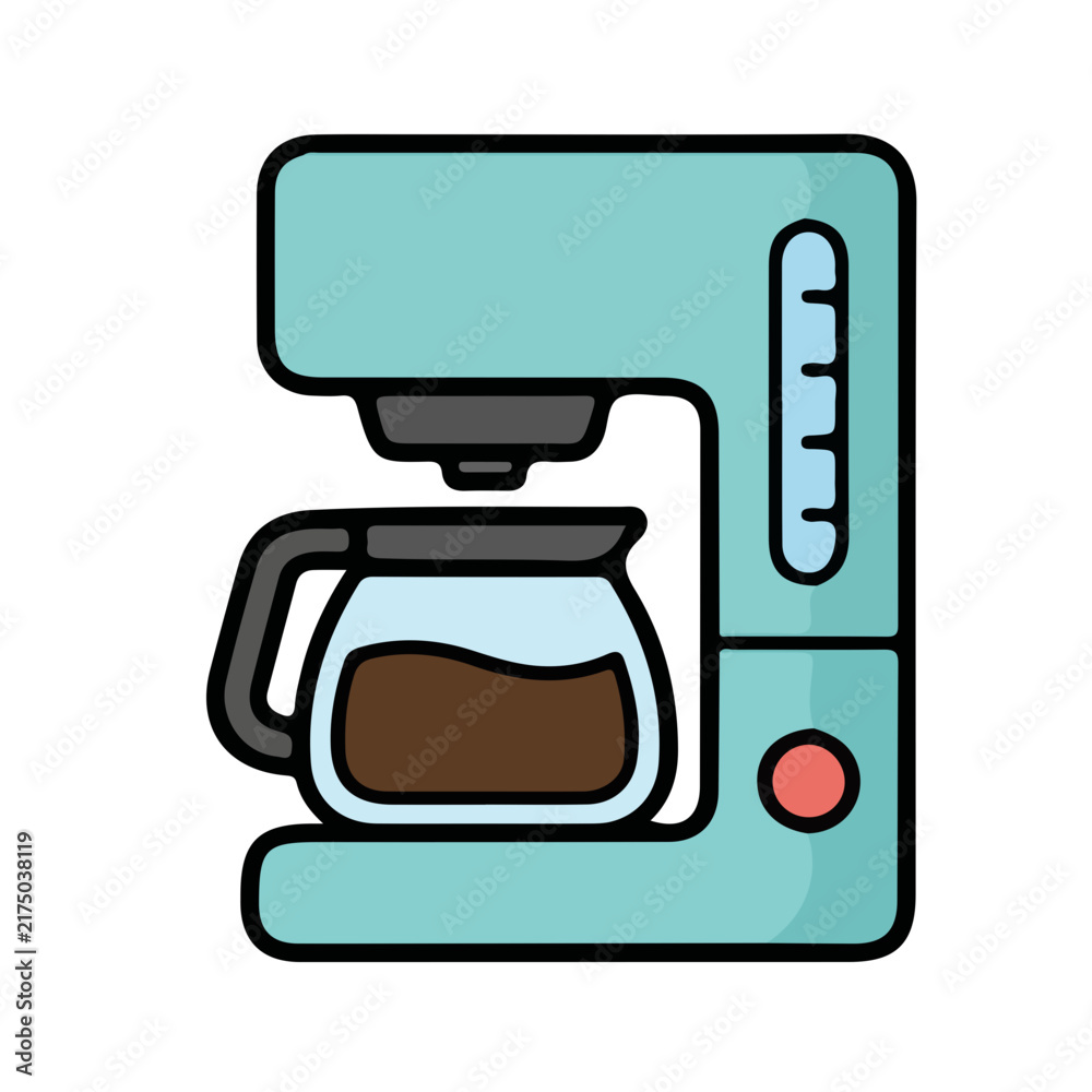 Naklejka premium Simple Vector Illustration of a Modern Coffee Maker Machine with Glass Pot and Freshly Brewed Coffee