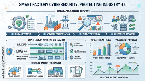 Smart factory cybersecurity protecting Industry 40 infrastructure diagram.