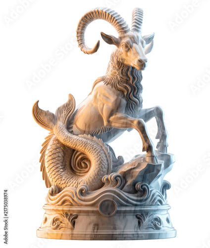 Canvas Print Capricorn zodiac sign: detailed marble sea goat sculpture on an ornate classical pedestal