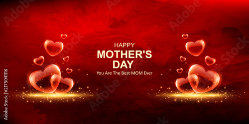 Mother's Day card, banner, poster, flyer, label or cover with red hearts, loves, can be used for Valentine's day, holiday templates, Womens Day, birthday, cosmetic products, Easter decor, web, ads.