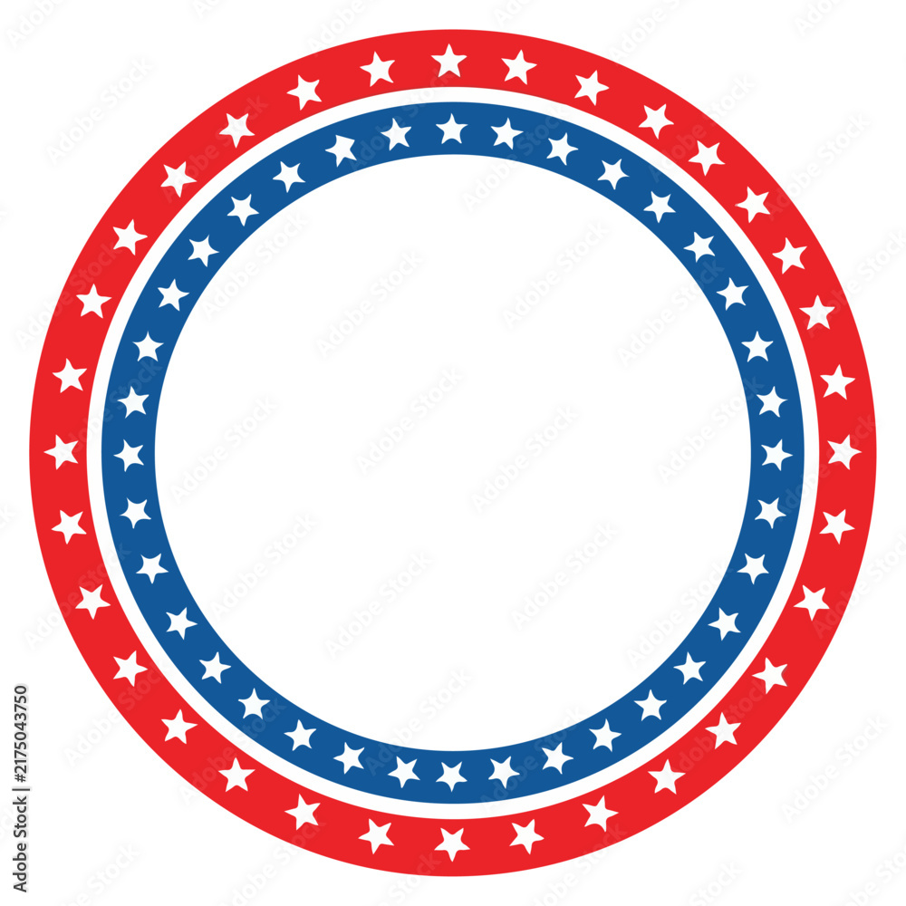 Obraz premium Patriotic American Red White and Blue Star Circle Frame Vector