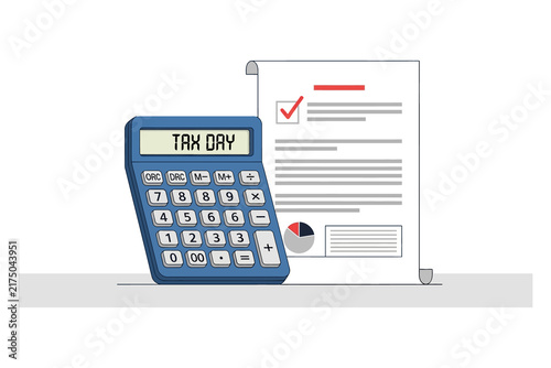 Flat Design Tax Day Calculator and Financial Document Vector