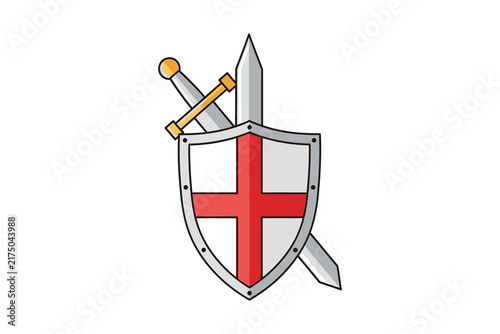 Fotografía Medieval Shield and Sword Vector Illustration