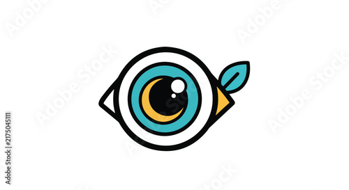 Stylized graphic icon of an eye with a leaf element.