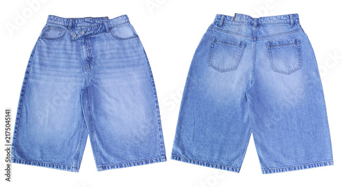 Bild auf Leinwand Ladies Denim Jeans Shorts Light blue denim shorts featuring front and back views