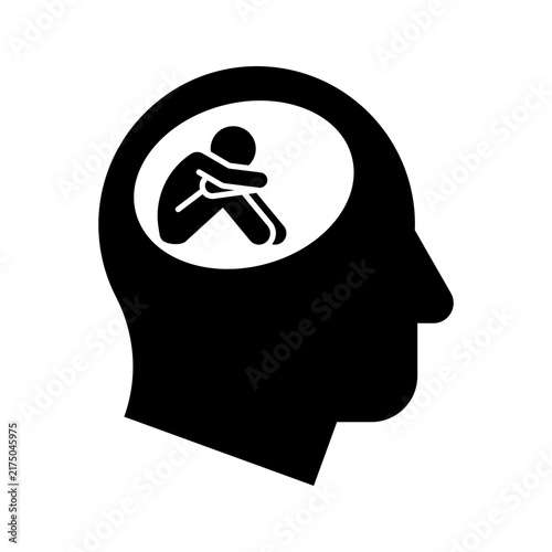 mental health concept, depressive disorder, depressed person, black and white vector illustration