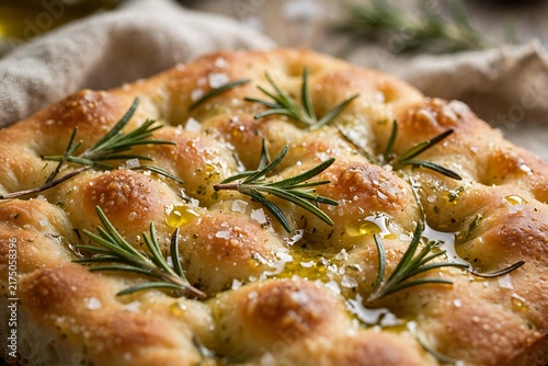 Fresh Rosemary Focaccia Bread with Olive Oil and Sea Salt