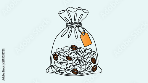 Принти на полотні Roasted coffee beans in transparent bag with orange tag for specialty cafe packaging and brand identity