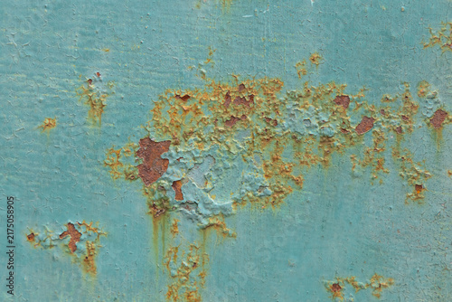 Canvastavla Rusty texture background in blue color with peeling paint, peeling metal corrosi
