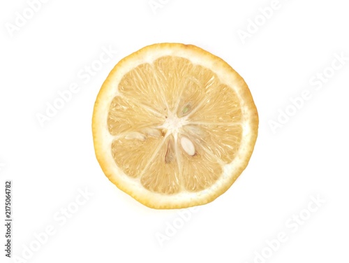 Fotografía Fresh juicy lemon slice with seeds isolated on a clean white background