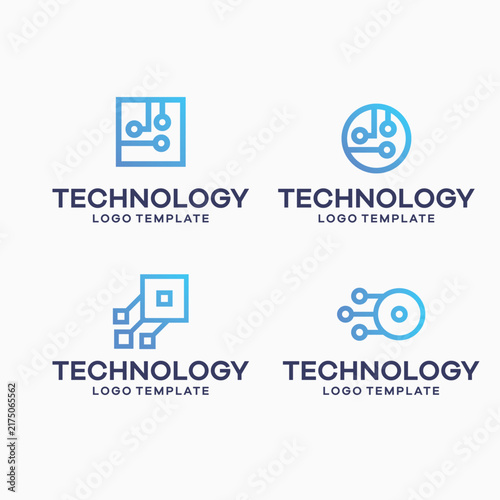 set gradient  technology, dot, connection logo design template