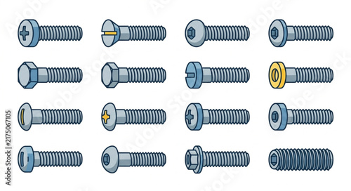 Фотография Collection of various metal screws and bolts illustration.