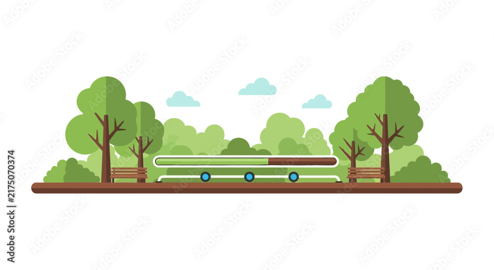 Fototapeta premium Flat Vector Park Landscape with Digital Progress Loading Bar