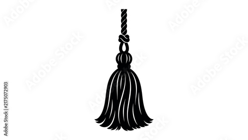 Black Tassel Accent: A detailed illustration of a classic black tassel, intricately crafted with twisted cord and a decorative knot, hanging elegantly.