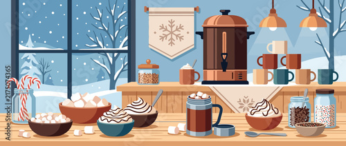 Cozy Winter Hot Chocolate Station with Marshmallows and Cocoa.