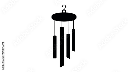 Quadro su tela Wind Chime Silhouette: A simple black silhouette of a wind chime hangs from a hook, its hollow tubes suspended to create gentle music with the breeze