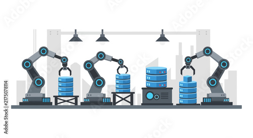 Automated Data Processing and Big Data Management Illustration with Robotic Arms