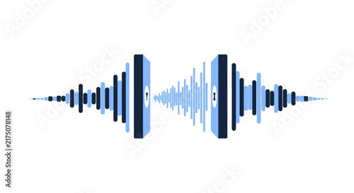 Minimalist Digital Audio Waveform Illustration with Blue Frequency Bars