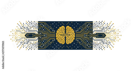 Artificial Intelligence Brain Concept on Circuit Board Background with Master Text