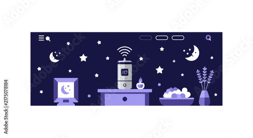 Smart Air Humidifier and Wellness Night Routine Vector Banner