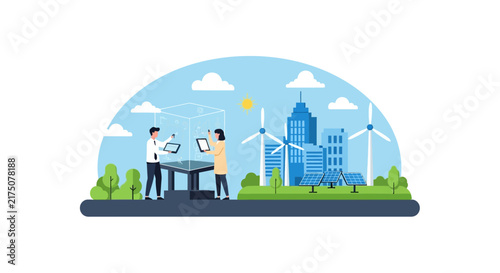 Sustainable Smart City and Renewable Energy Technology Concept with Engineers and Eco Infrastructure