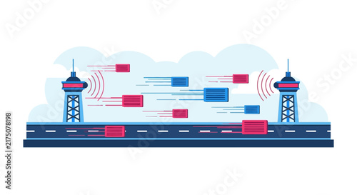 High-Speed Data Transmission and Network Connectivity Flat Vector Concept