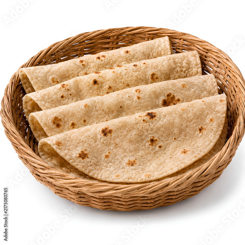 Folded Wheat Roti Neatly Arranged in Rustic Wicker Basket