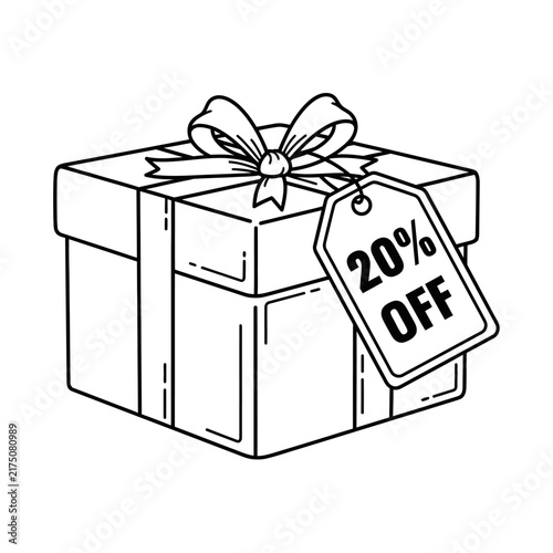 Gift Box With Discount Tag Twenty Percent Off.