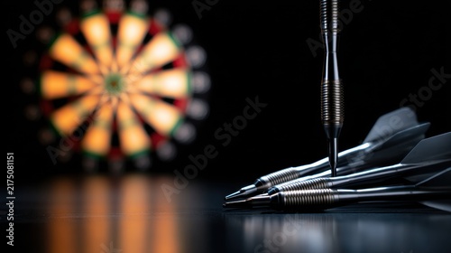 Close-up view of darts poised for a throw with a blurred dartboard in the background