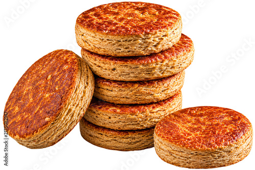 Freshly Baked Stack of Wheat Cakes, Golden-Brown Baked Goods. Transparent food photograph closeup.
