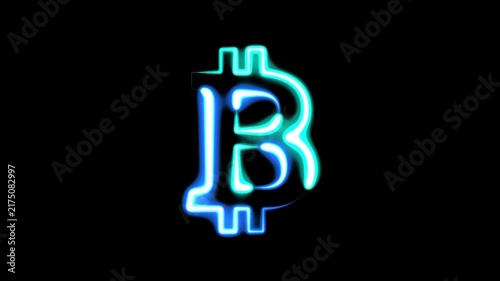 Stylized blurred bitcoin logo animation. Blue cyan smooth stroke animation. Loop able