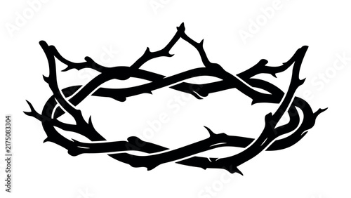 Foto Crown of Thorns: A stark black silhouette of a crown fashioned from intertwined thorny branches, symbolizing sacrifice and suffering